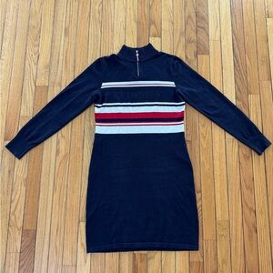 Tommy Hilfiger Blue and White Mock Zip Up Neck Sweater Dress